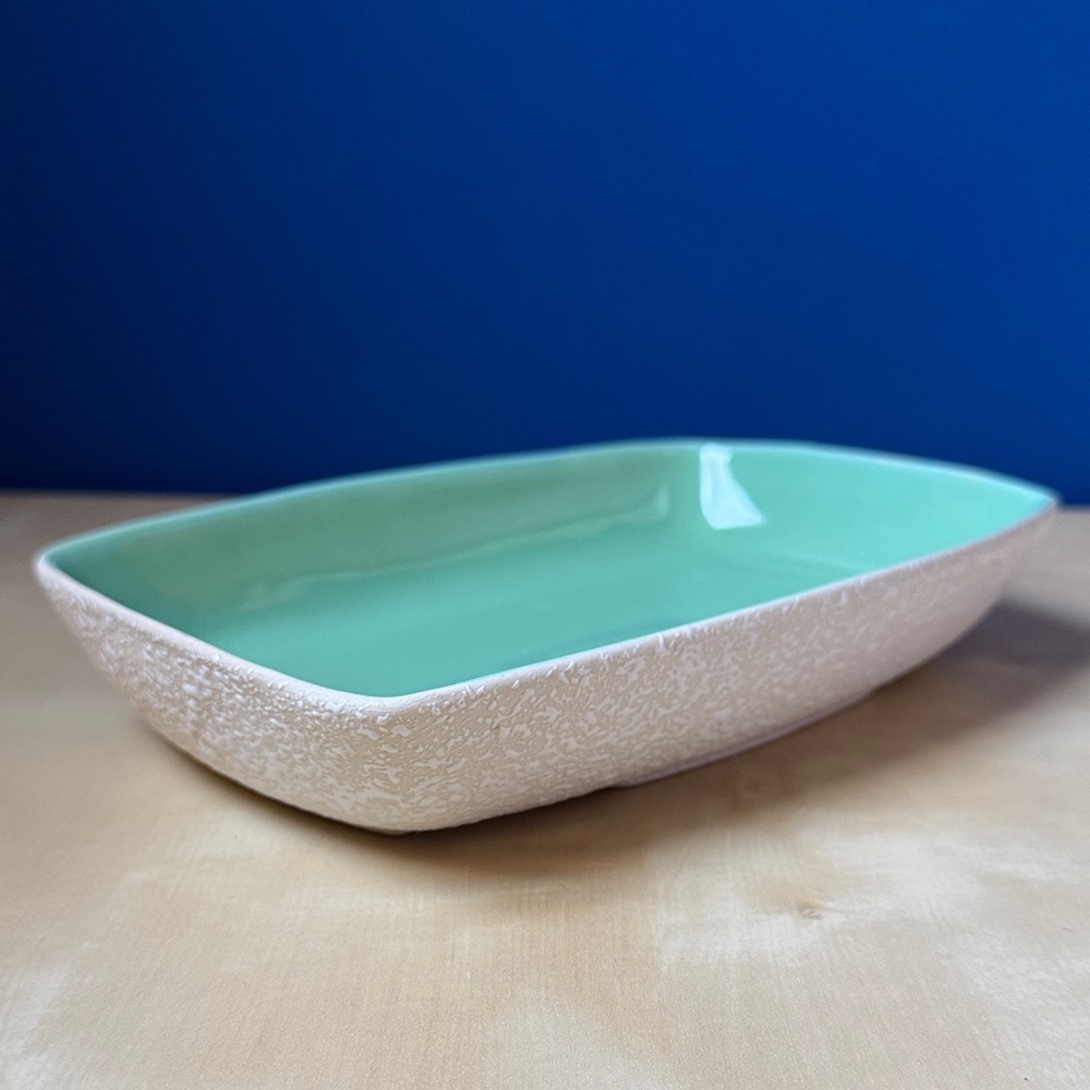 VTG MCM atomic splattered mint green ceramic tray